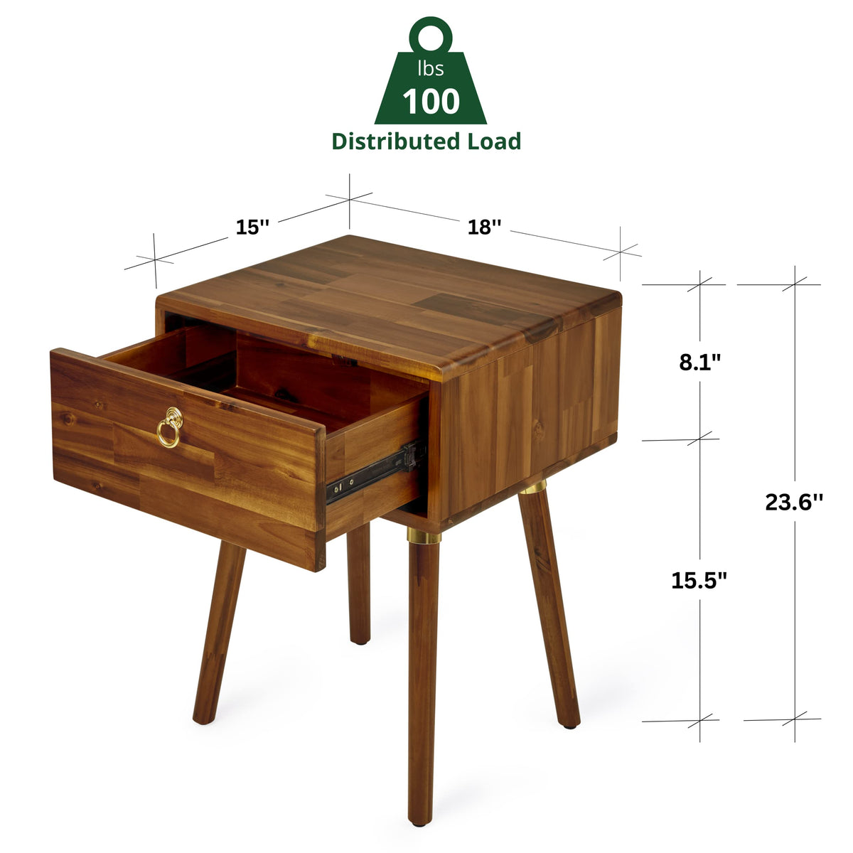 Caden 1-drawer nightstand, featuring caramel finish and bedside storage, for bedroom organization