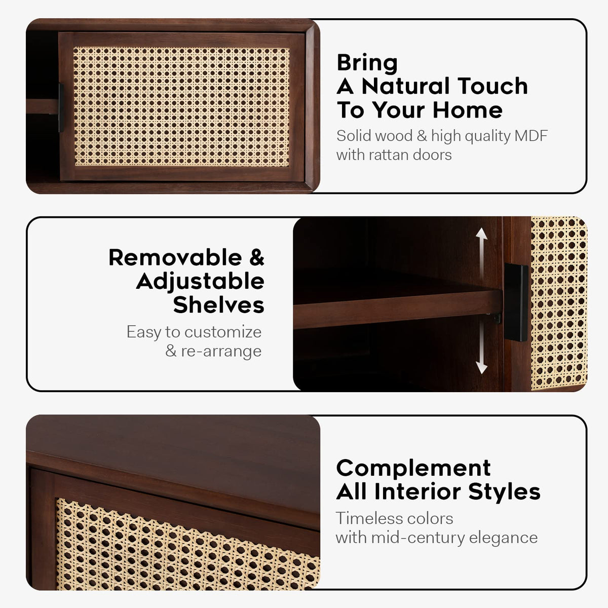 Jasper TV stand with walnut finish and media storage; for a home entertainment area