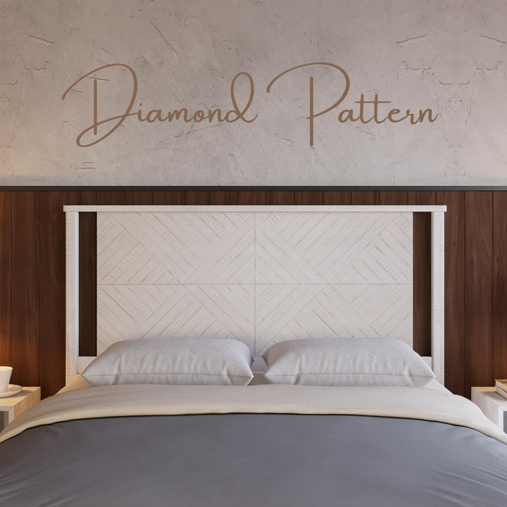 Ethan queen bed headboard, featuring rustic white finish, for bedroom styling