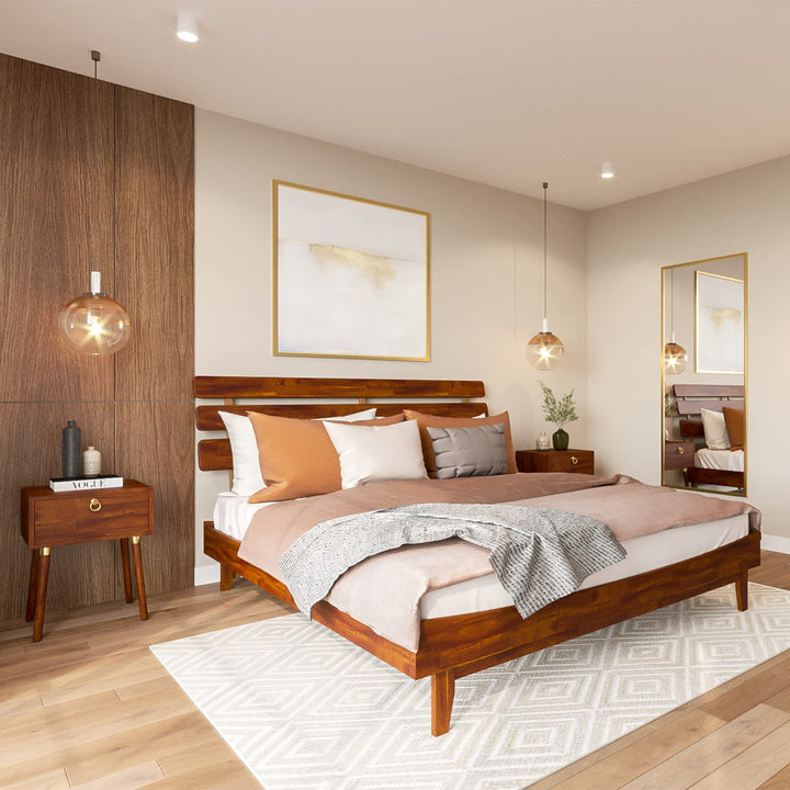 Caden king platform bed frame, featuring headboard and dark chocolate finish, for daily bedroom use