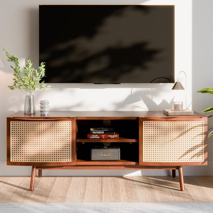 Nancy TV stand with dark chocolate finish and media storage for media storage