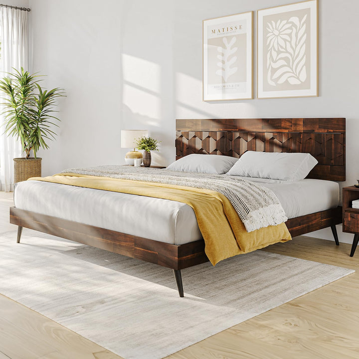 Georgina king platform bed frame with dark chocolate finish; for bedroom furniture