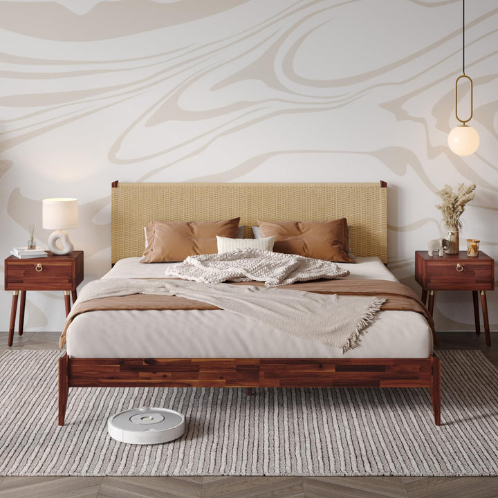 Selina king platform bed frame with dark chocolate finish for bedroom setup