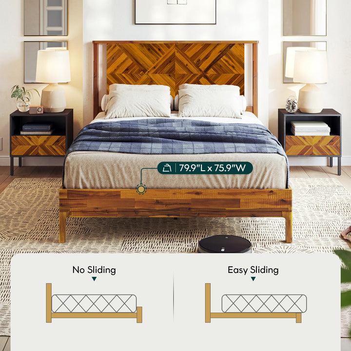 Ethan queen platform bed frame with rustic caramel finish for everyday bedroom use