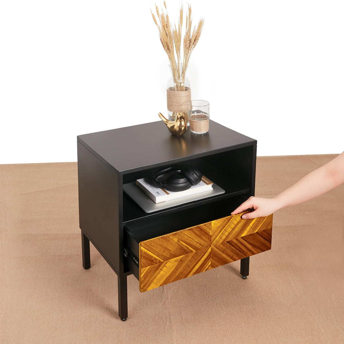 Vivian 1-drawer nightstand designed with bedside storage for bedroom storage