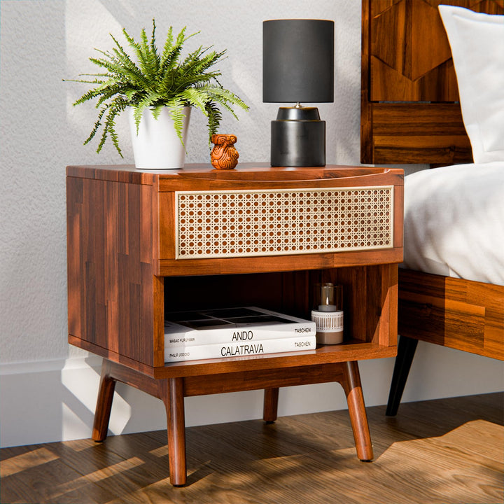 Nancy nightstand, featuring dark chocolate finish and bedside storage, for bedroom organization
