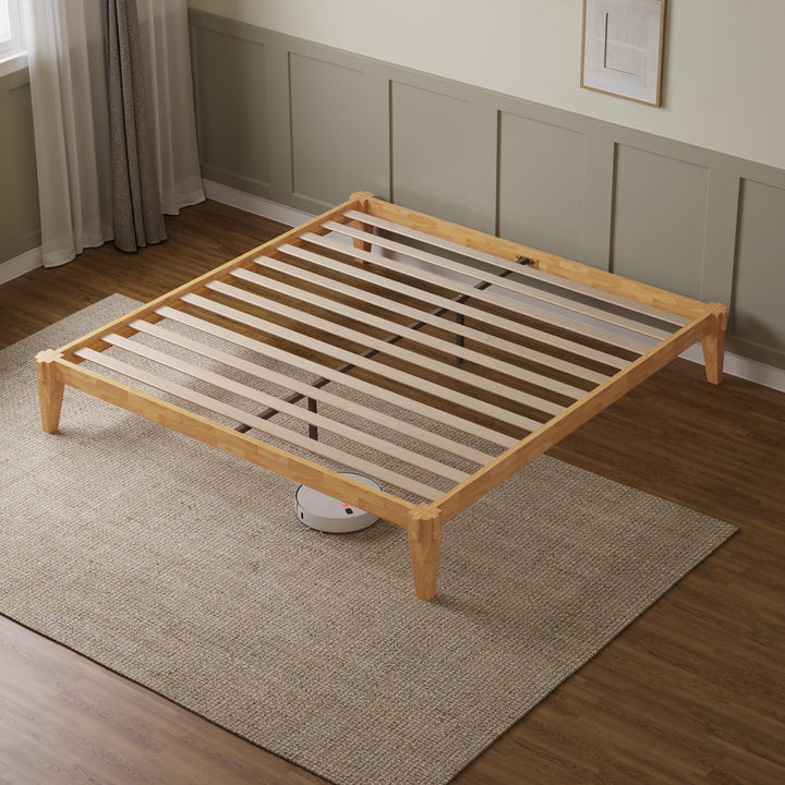 Chalipa king platform bed frame designed with light natural finish for bedroom styling