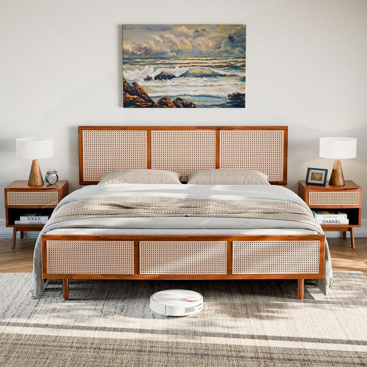 Nancy king platform bed frame with dark chocolate finish for bedroom setup