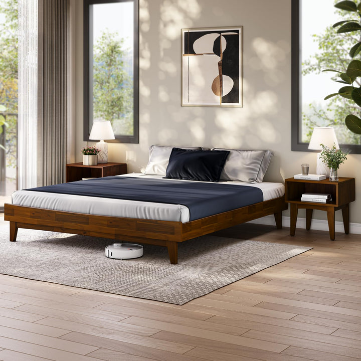 Catherine king platform bed frame with dark chocolate finish; for sleep-space furnishing