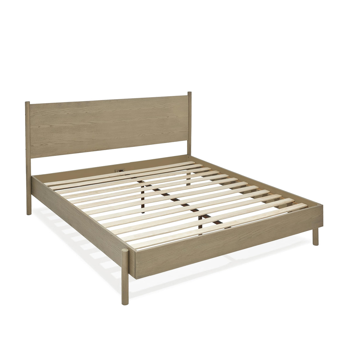 Lyra king platform bed frame with light grey finish for bedroom setup