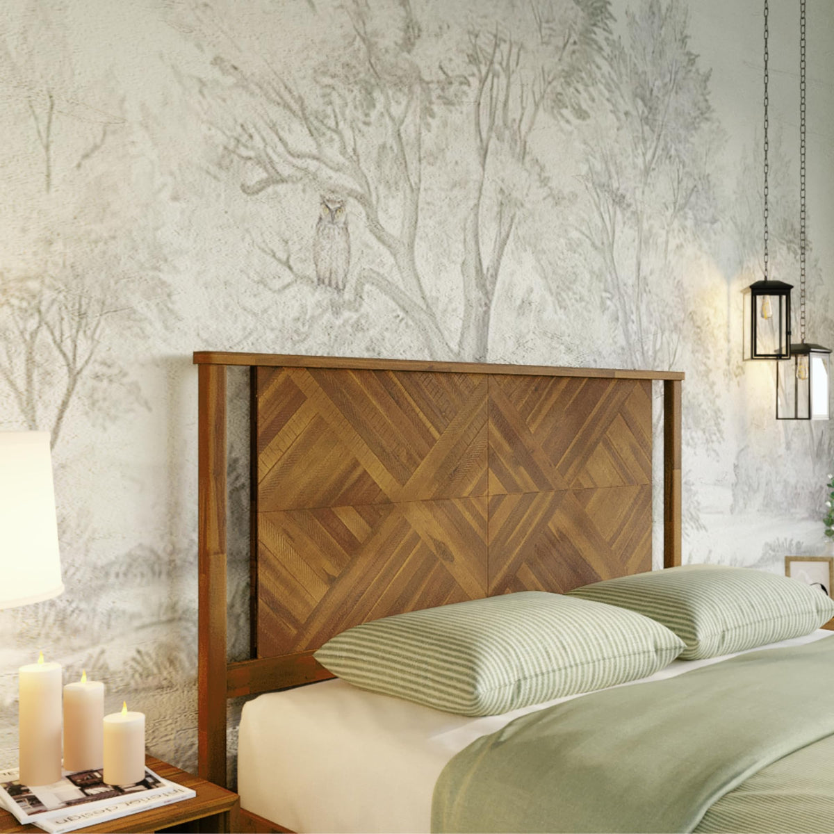 Ethan king bed headboard with rustic dark brown finish; for bedroom placement