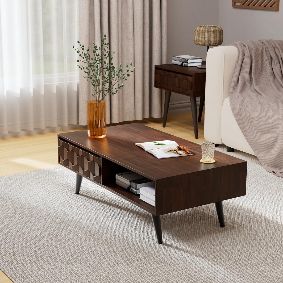 Georgina 2-drawer coffee table, featuring walnut finish and living room table, for daily living room use