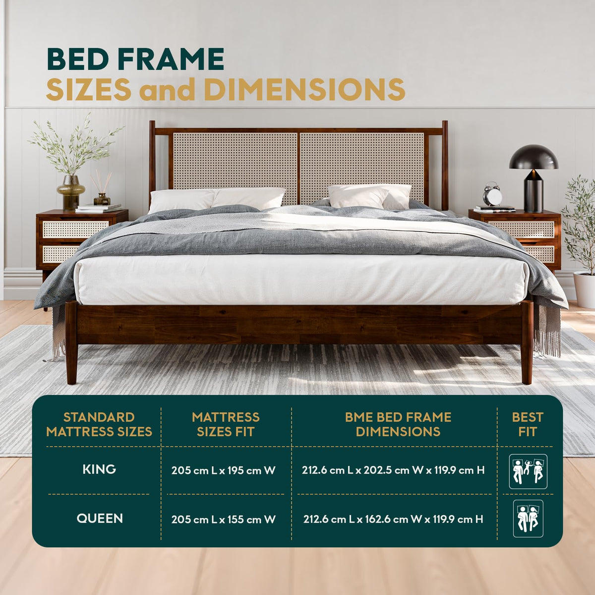 Oliver king platform bed frame with walnut finish; for sleep-space furnishing