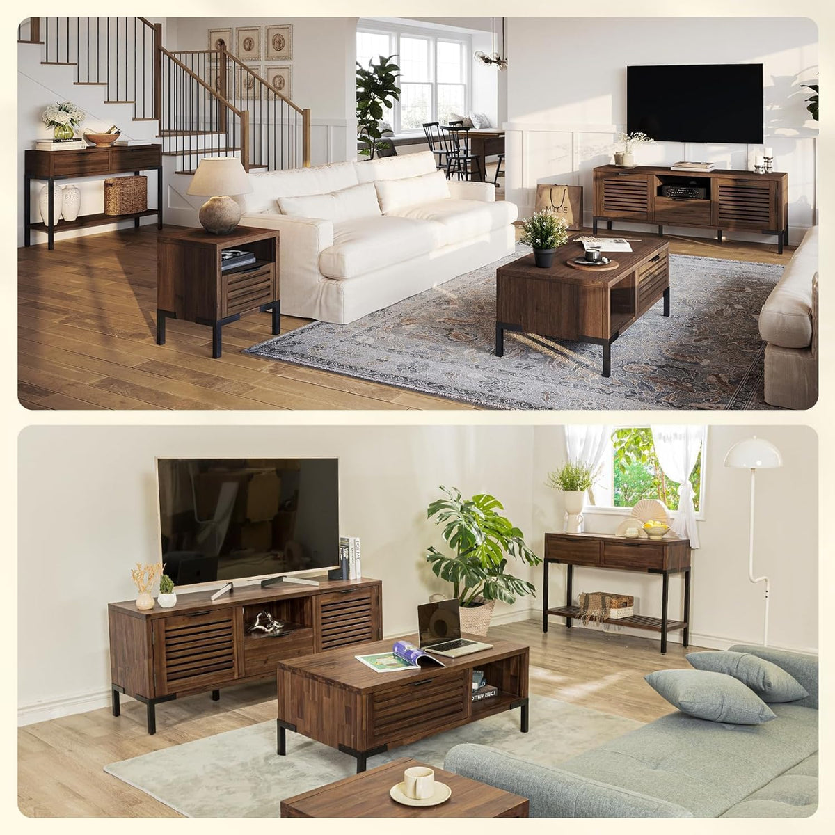 Millie console table designed with rustic chestnut finish and entryway table for home organization