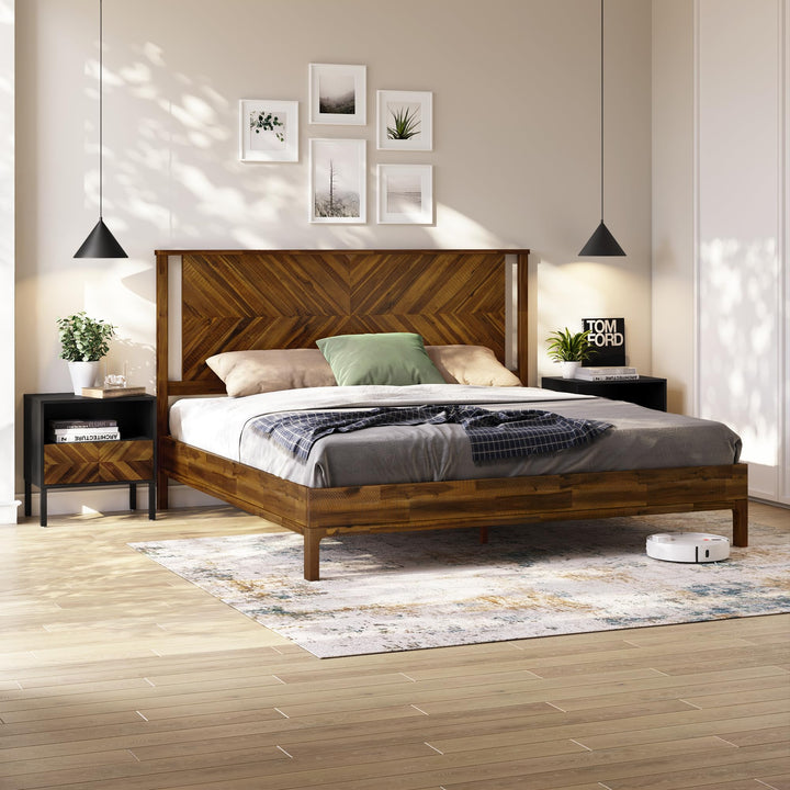 Vivian king platform bed frame with chestnut finish; for bedroom furniture
