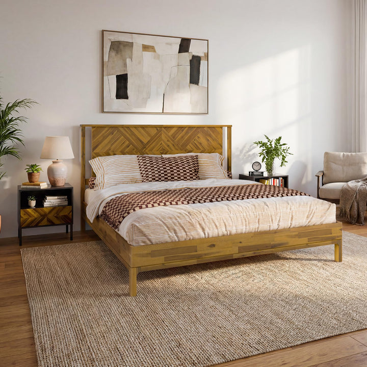 Ethan king platform bed frame with headboard for a complete bed arrangement