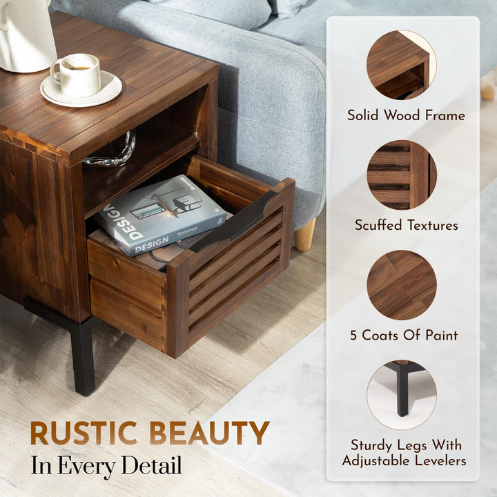 Millie side table with rustic chestnut finish and sofa-side or bedside table; for small-item storage