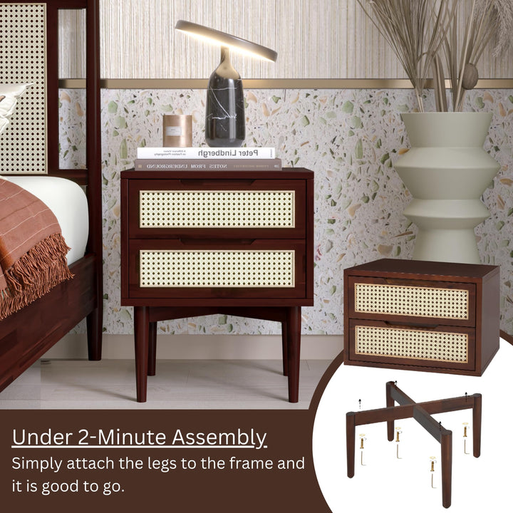 Oliver 2-drawer nightstand designed with walnut finish and bedside storage as a bedside table