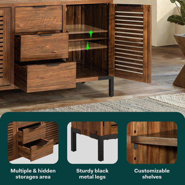 Millie sideboard cabinet, featuring rustic chestnut finish and dining or living room storage, for living room storage