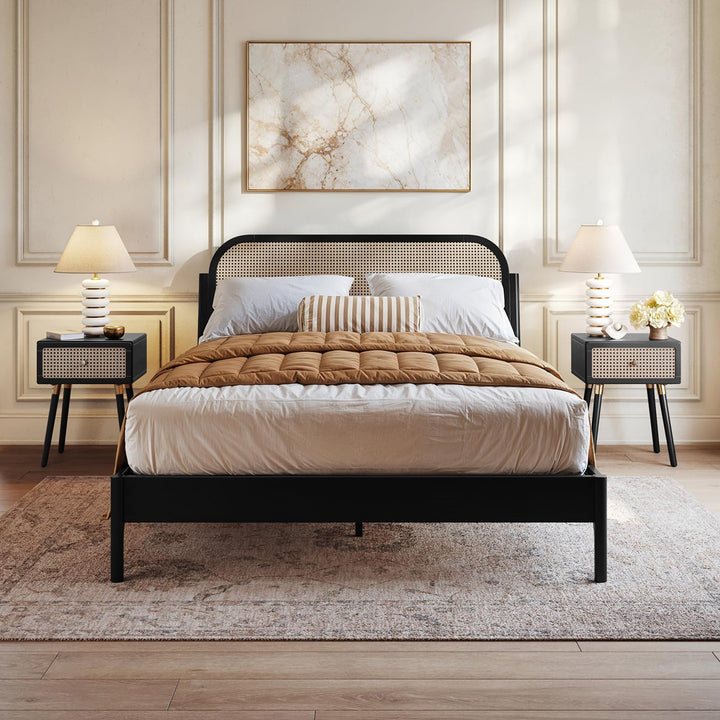 Aurelia queen platform bed frame with black finish for bedroom setup