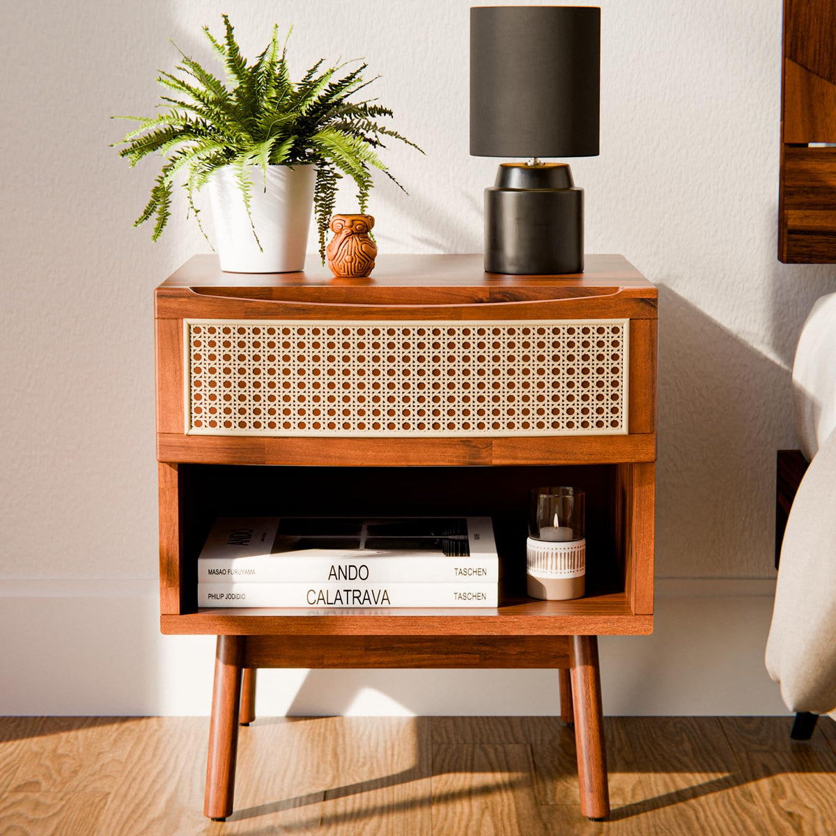 Nancy nightstand with dark chocolate finish and bedside storage for bedside storage