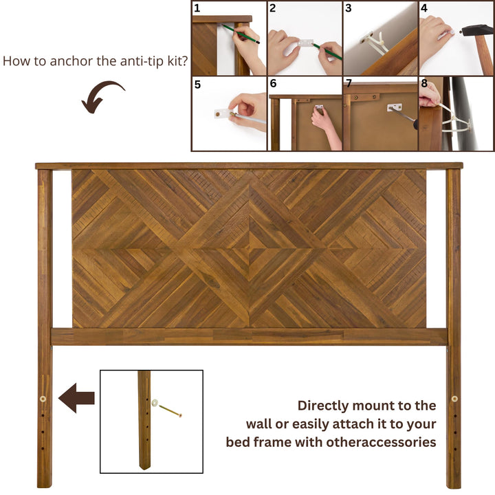 Ethan queen bed headboard with rustic dark brown finish for platform bed pairing