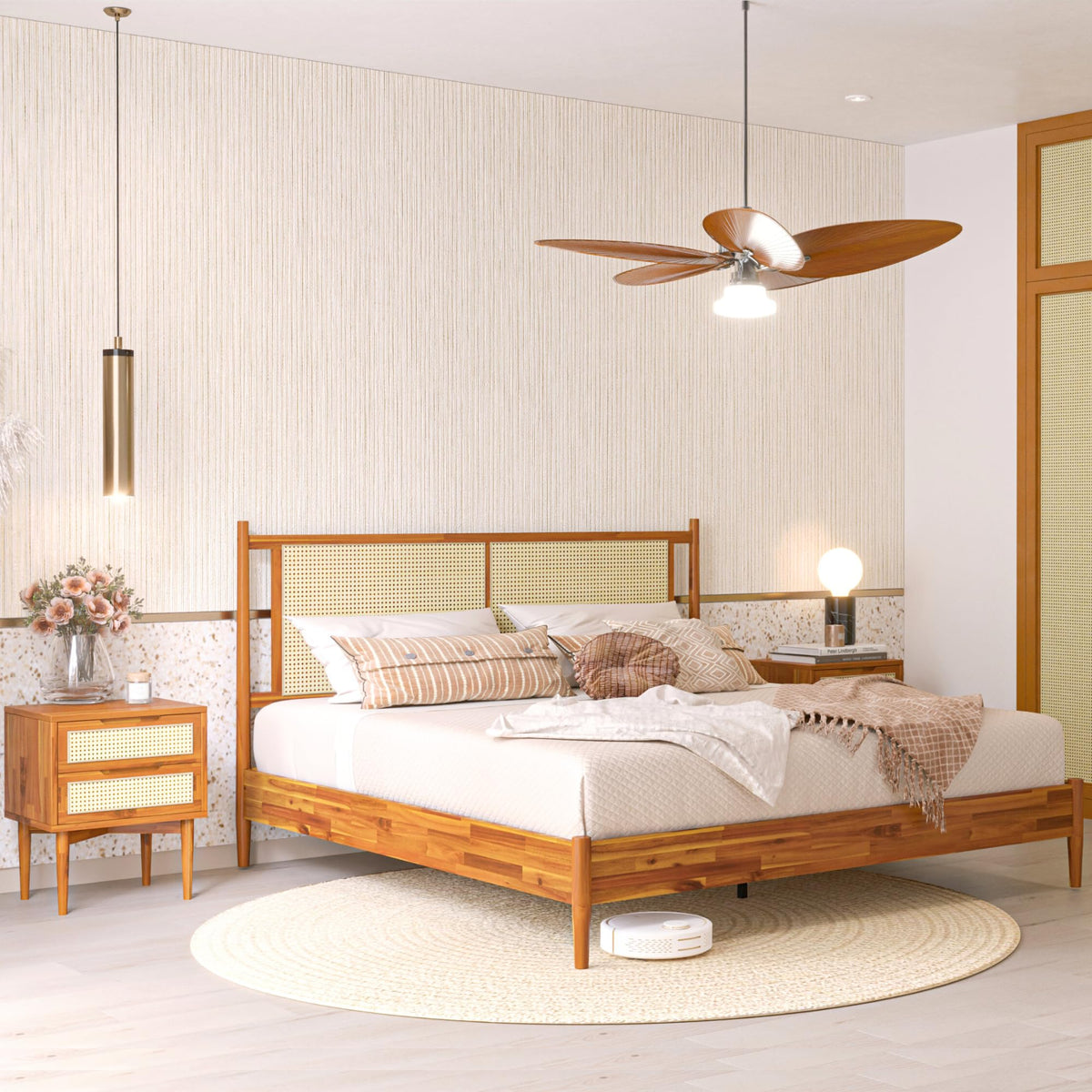 Oliver king platform bed frame with caramel finish; for coordinated bed furniture