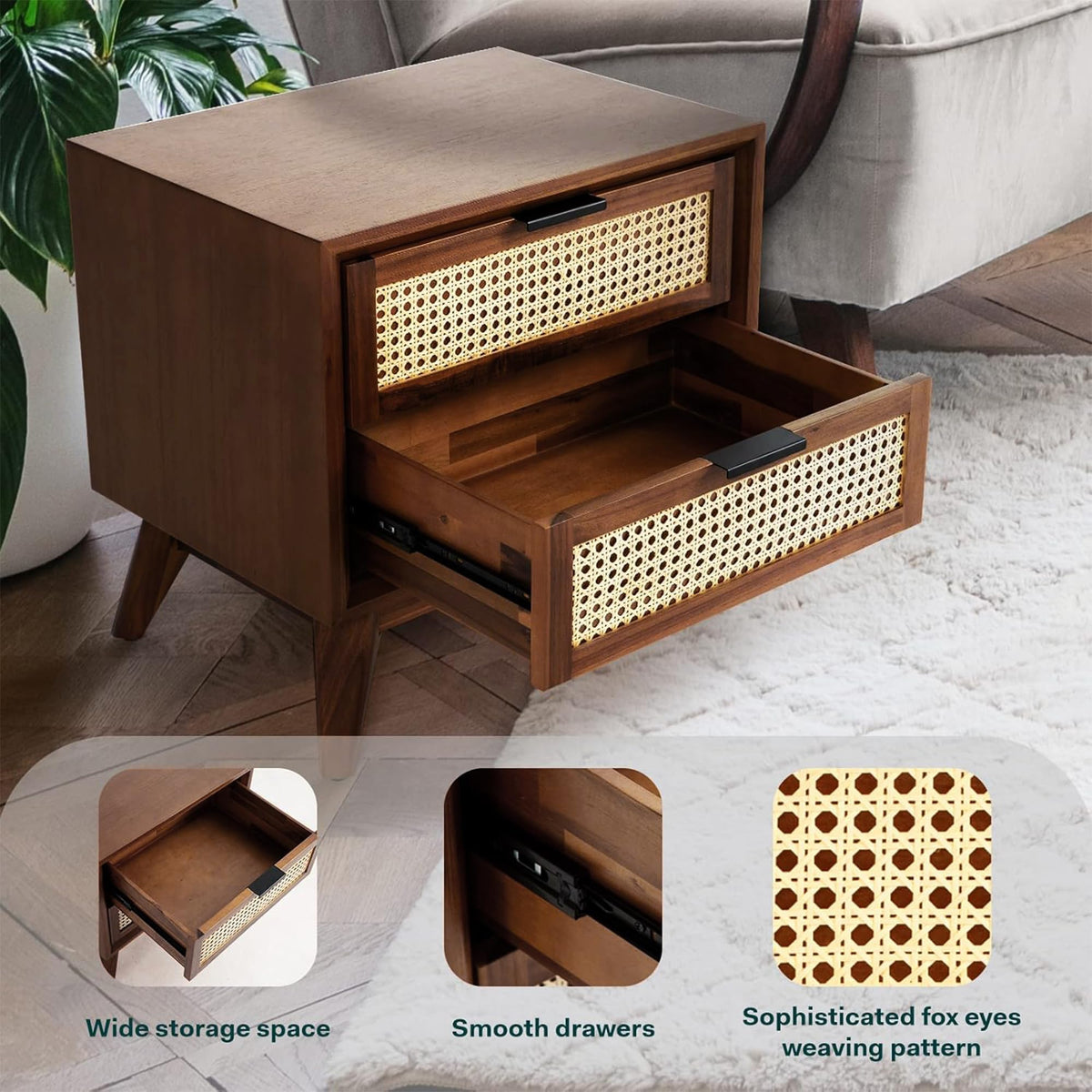 Jasper side table with dark chocolate finish and sofa-side or bedside table for lamp and book display