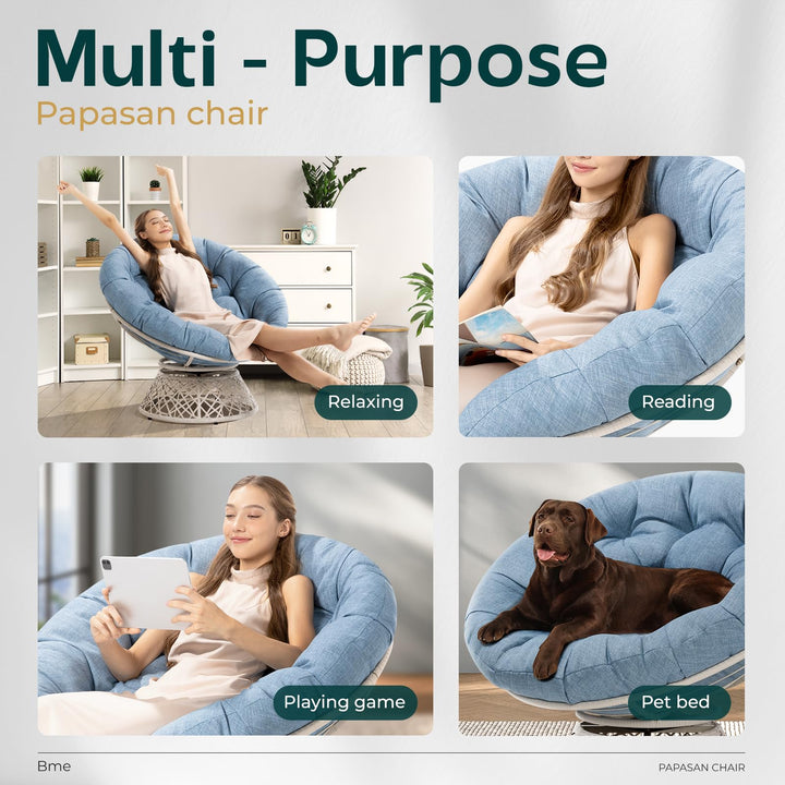Papasan chair, featuring serene oasis cushion and white frame, for a lounge area