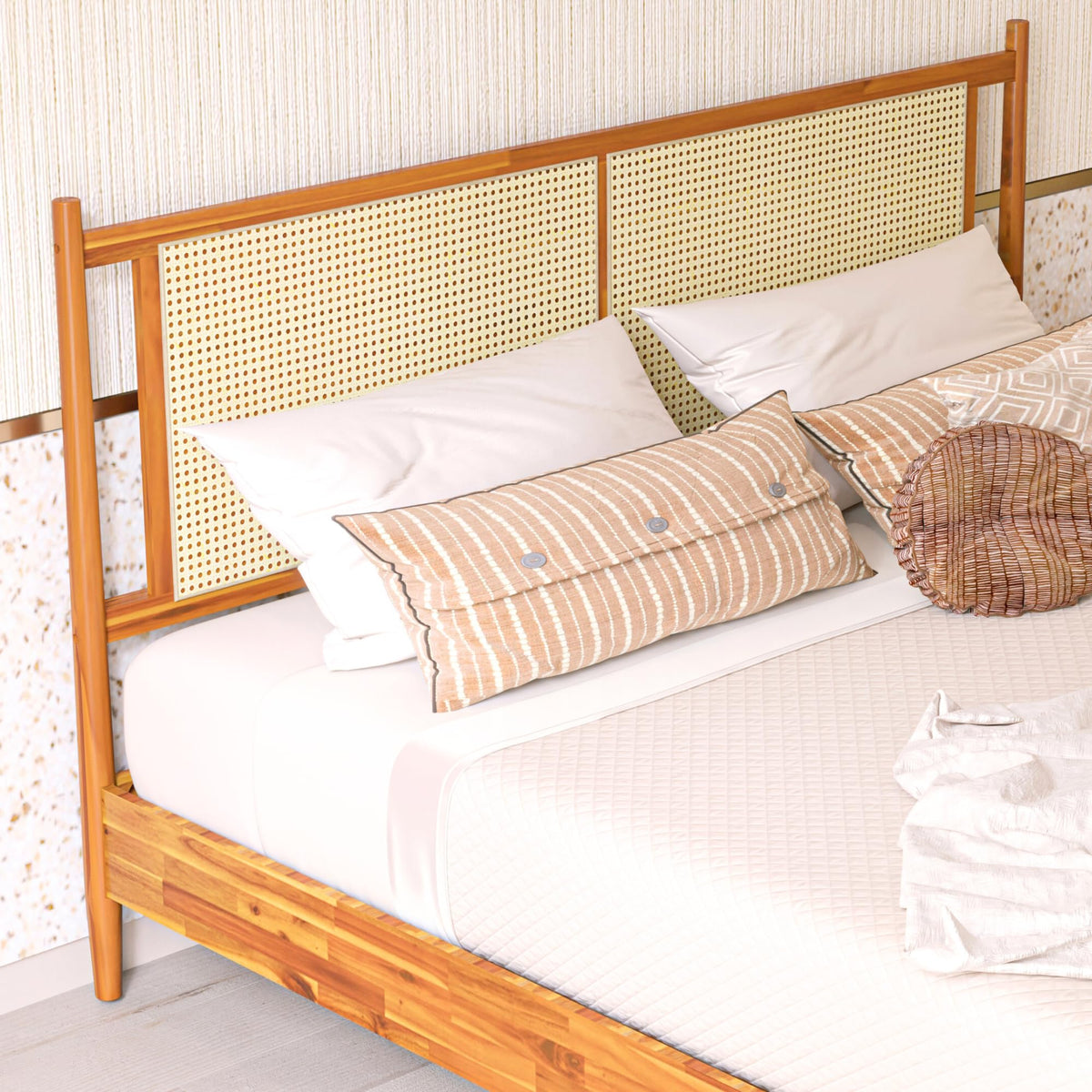 Oliver king platform bed frame, featuring caramel finish, for a platform bed setup