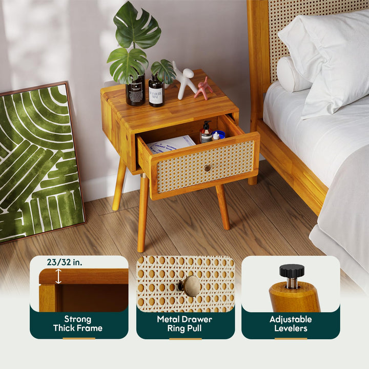 Aurelia nightstand designed with caramel finish and bedside storage as a bedside table