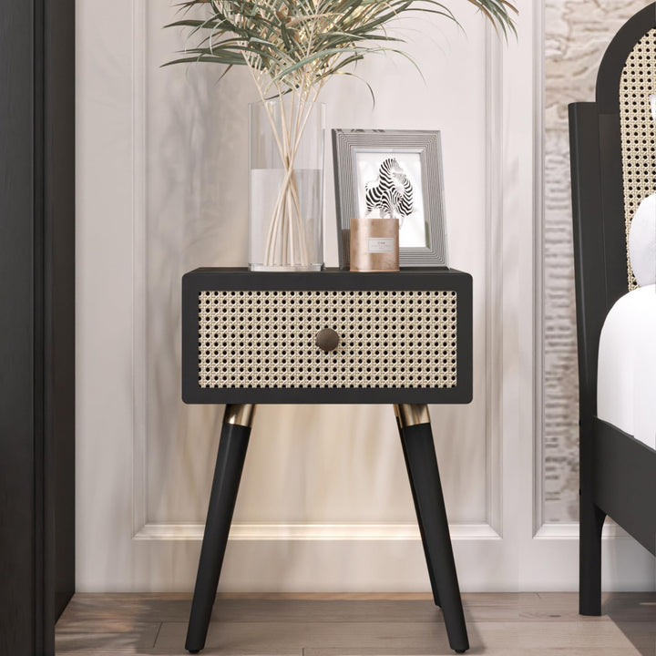 Nipe 1-drawer nightstand with black finish and bedside storage for bedside storage