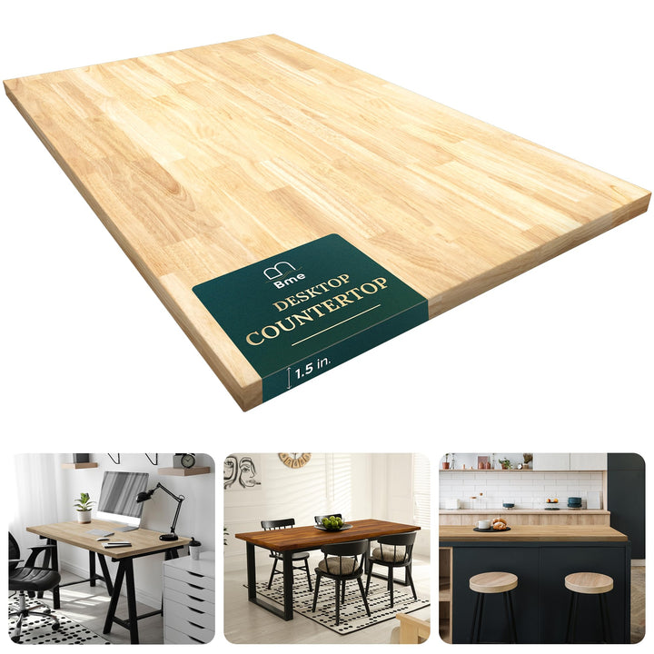 Hevea wood desktop countertop with 4 ft x 30 in x 1.5 in for kitchen surfaces