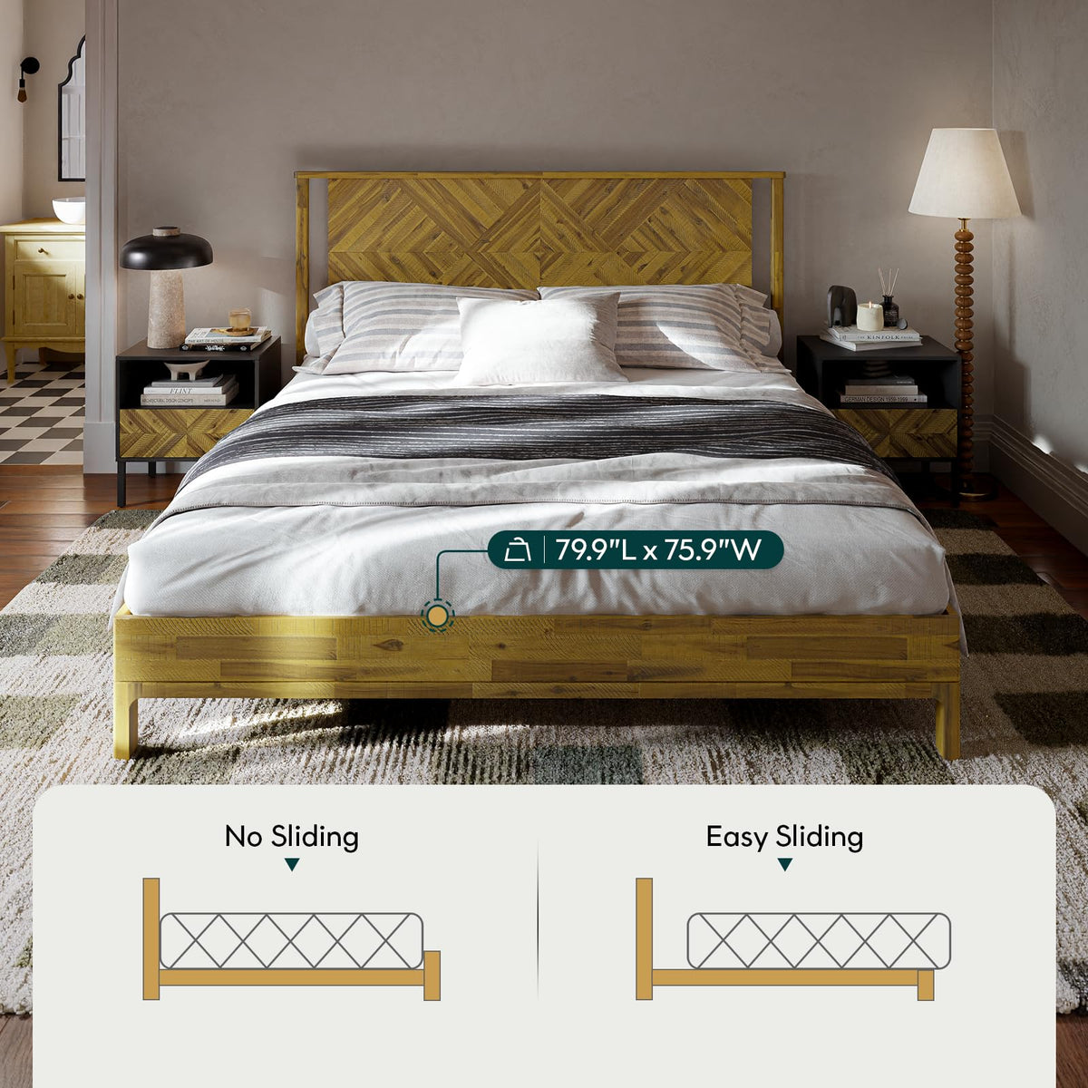 Ethan king platform bed frame designed with headboard for bedroom styling