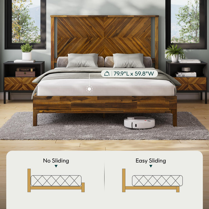 Vivian queen platform bed frame, featuring chestnut finish, for a platform bed setup