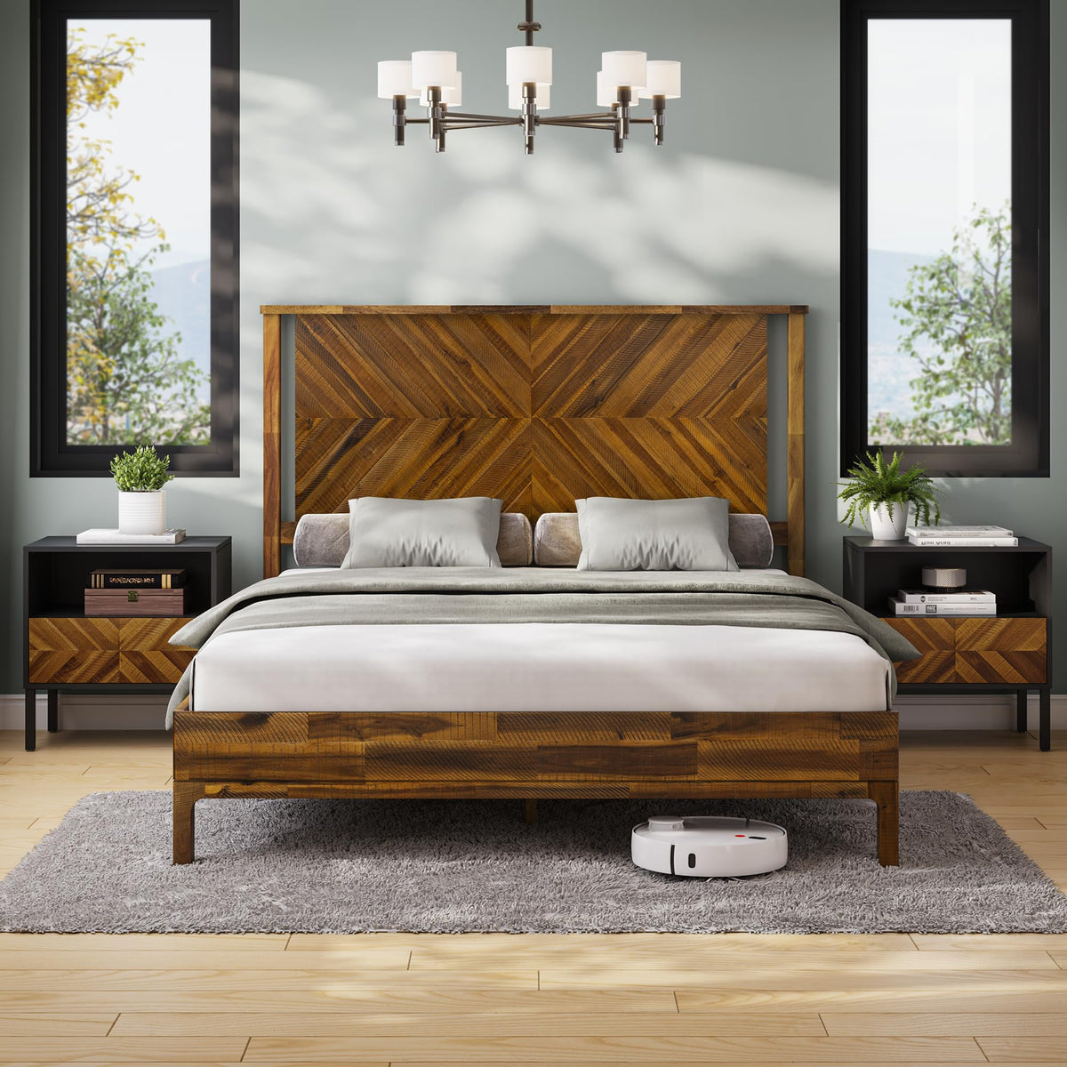Vivian queen platform bed frame with chestnut finish for bedroom setup