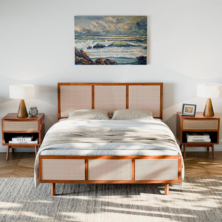 Nancy queen platform bed frame with dark chocolate finish; for bedroom furniture