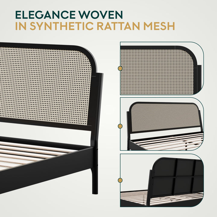 Aurelia king platform bed frame with black finish; for bedroom furniture