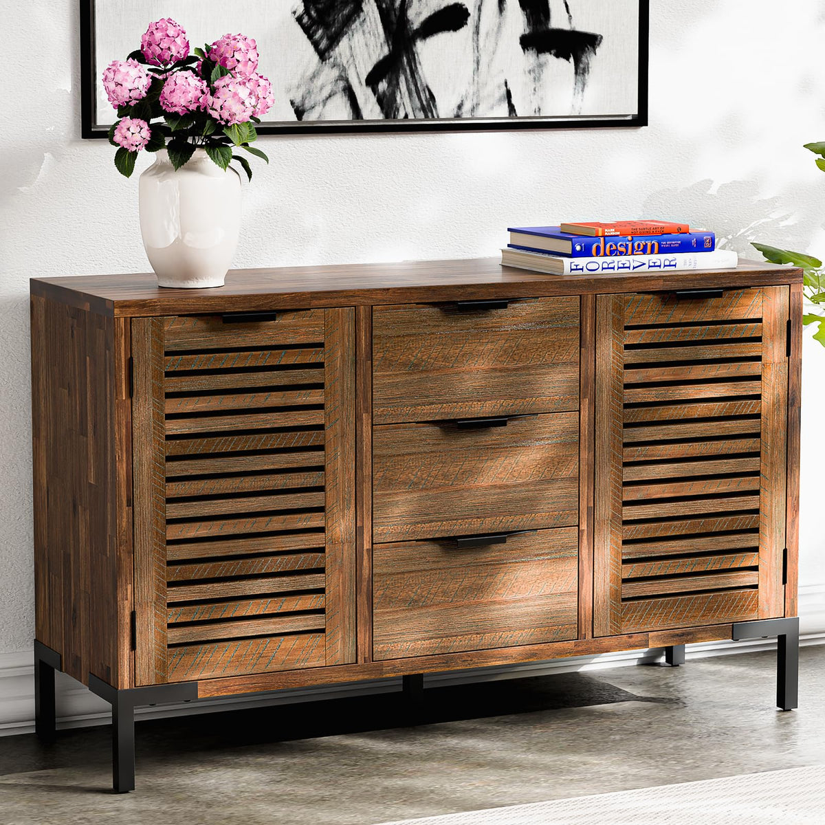 Millie sideboard cabinet with rustic chestnut finish and dining or living room storage for dining room storage