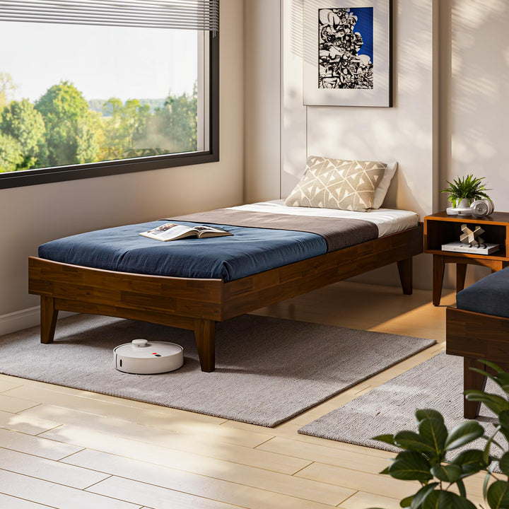 Catherine full platform bed frame with dark chocolate finish; for sleep-space furnishing