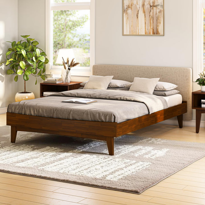 Catherine queen platform bed frame with dark chocolate finish for bedroom setup