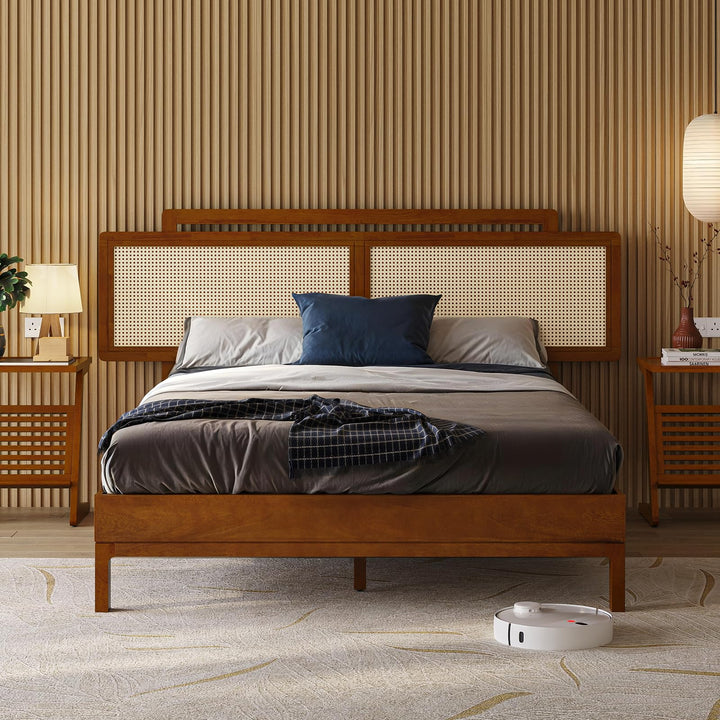 Neil queen platform bed frame with milk chocolate finish for bedroom setup