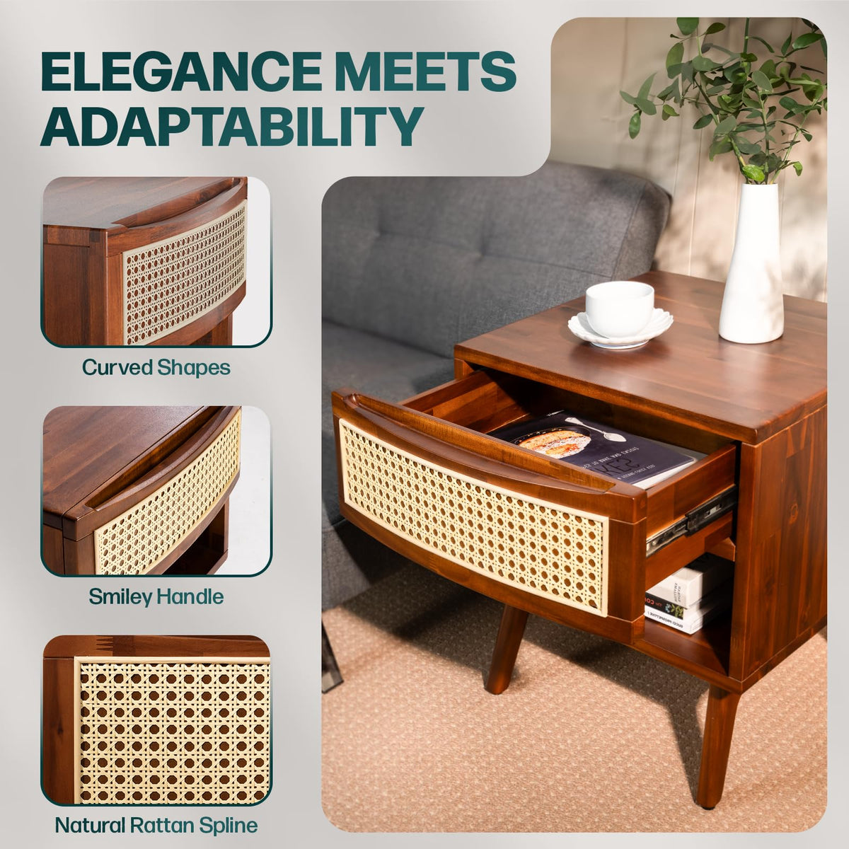 Nancy nightstand designed with dark chocolate finish and bedside storage as a bedside table
