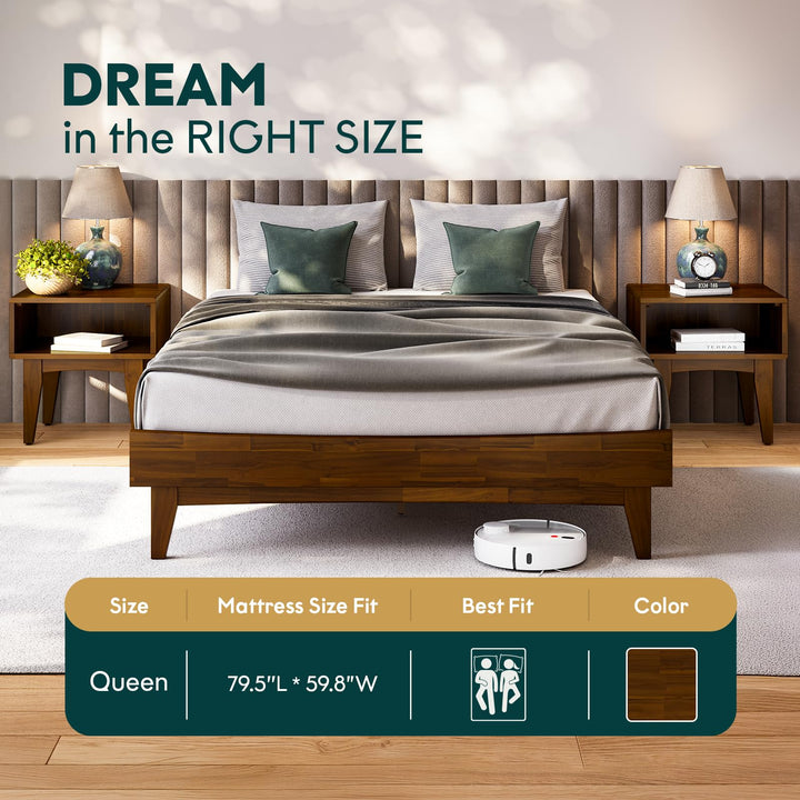 Catherine queen platform bed frame with dark chocolate finish; for sleep-space furnishing