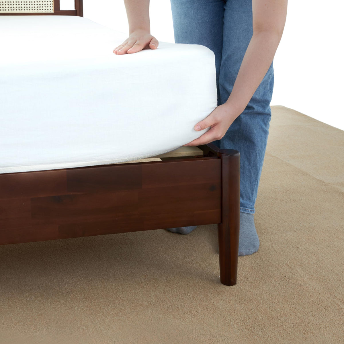 Oliver king platform bed frame, featuring walnut finish, for daily bedroom use