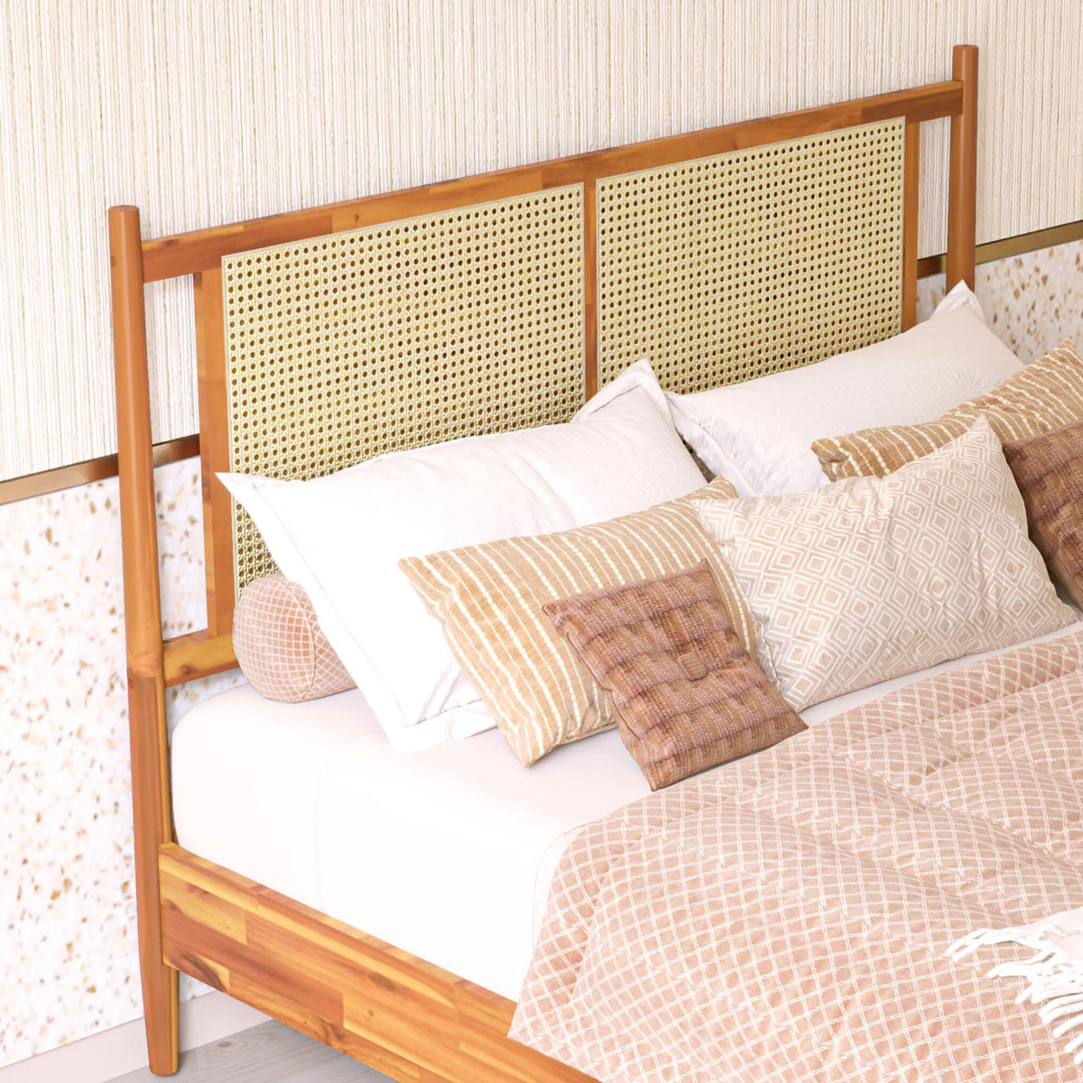 Oliver queen platform bed frame with caramel finish; for sleep-space furnishing