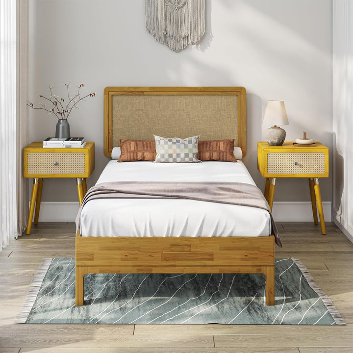 Nipe 1-drawer nightstand with walnut finish and bedside storage for bedside storage