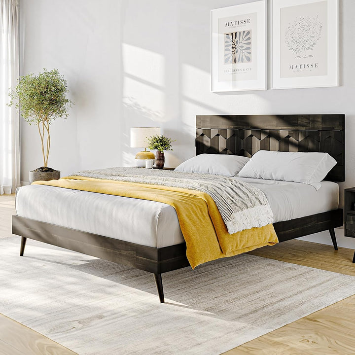 Georgina queen platform bed frame with walnut finish; for bedroom furniture