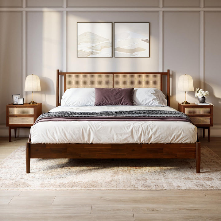 Oliver king platform bed frame with walnut finish for bedroom setup