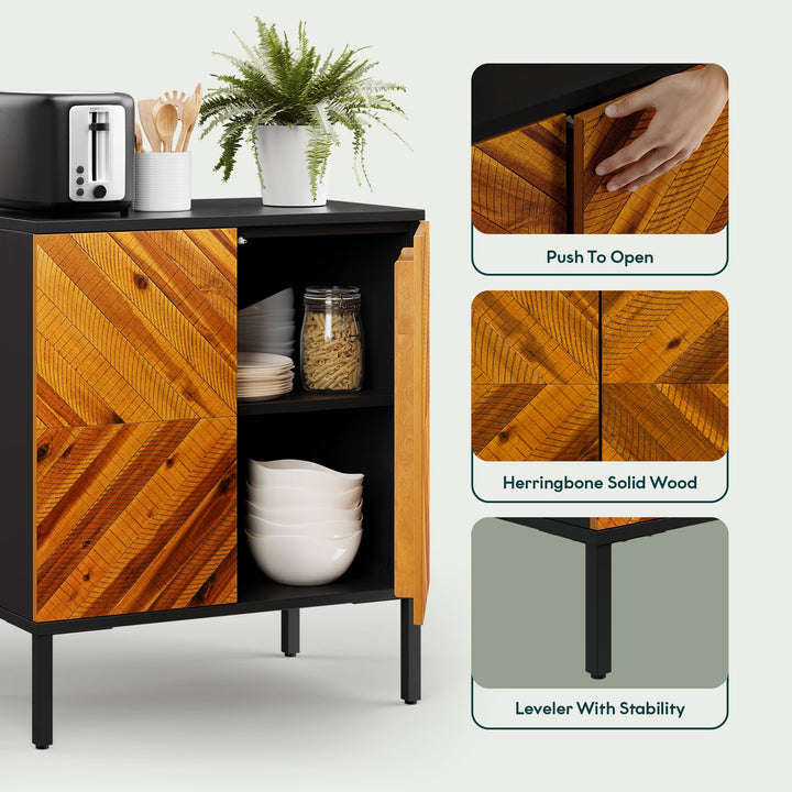 Vivian sideboard cabinet designed with rustic golden brown finish and dining or living room storage for decor display